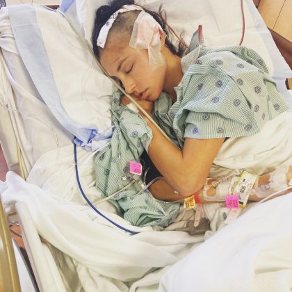 Jessica Barclay at Denver Health after brain surgery